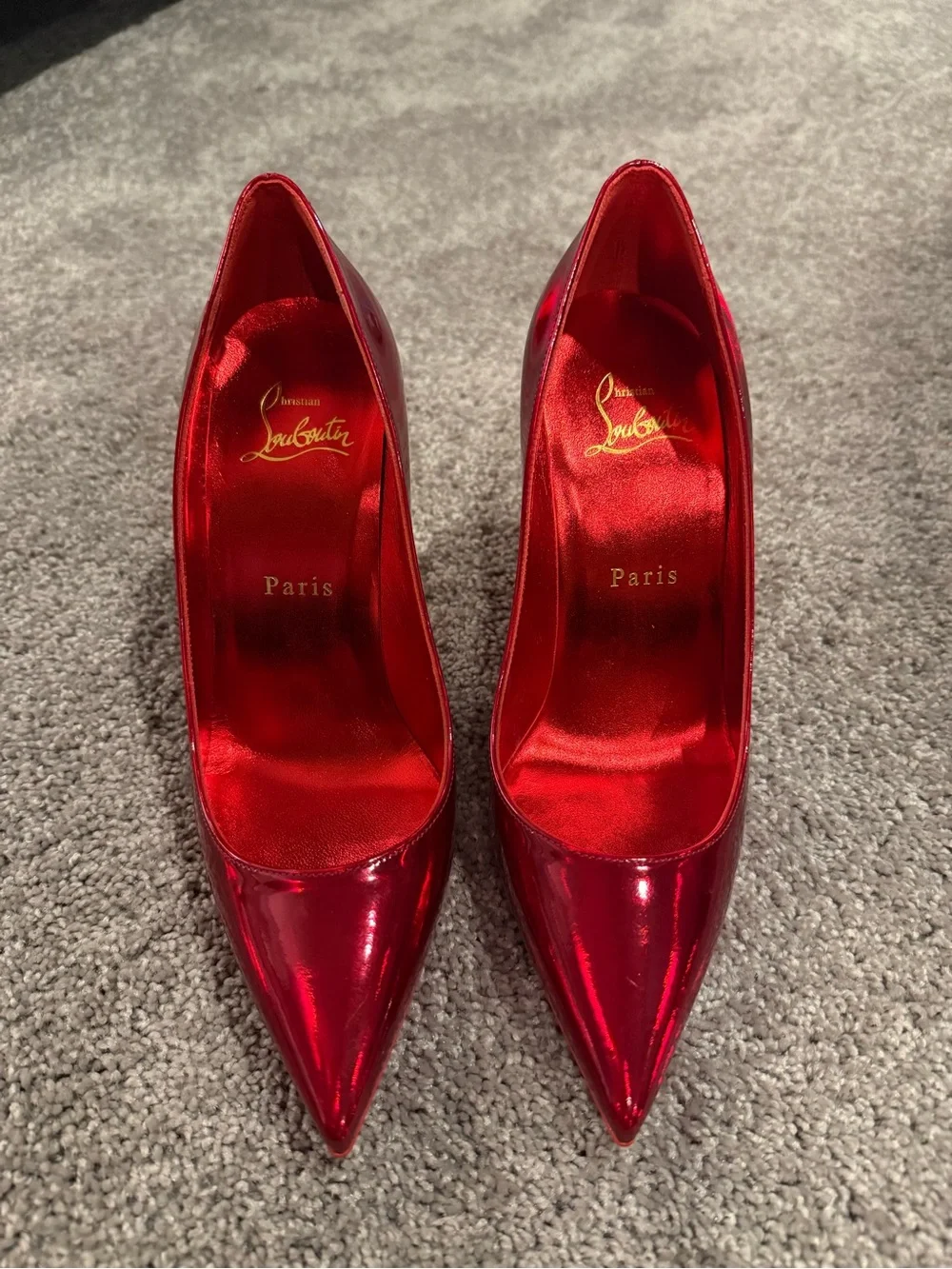 Christian Louboutin Red Patent Pointed-Toe Stiletto Pumps - Picture 2 of 8